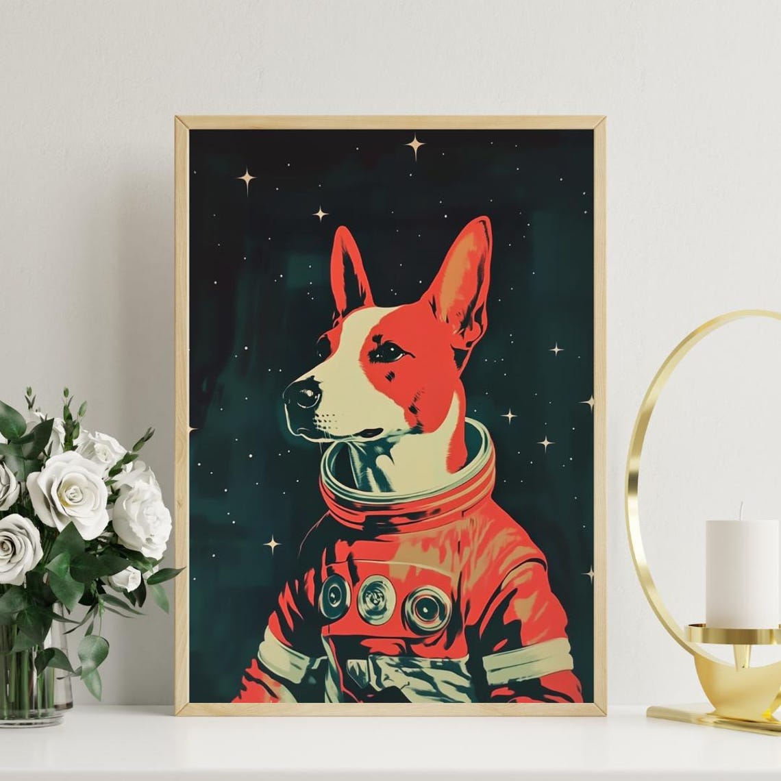 Dog Astronaut Starry Night Vintage Retro Space Portrait Poster - Image 3