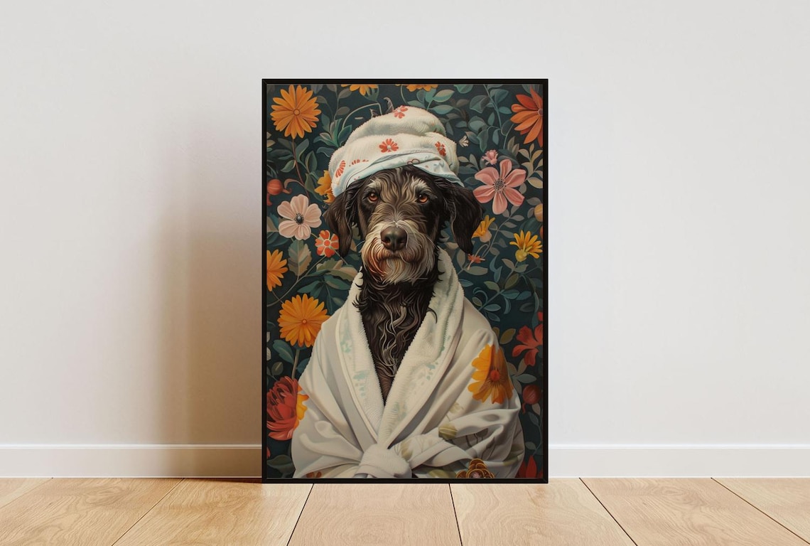 German Wirehaired Pointer in Bathrobe Art Print