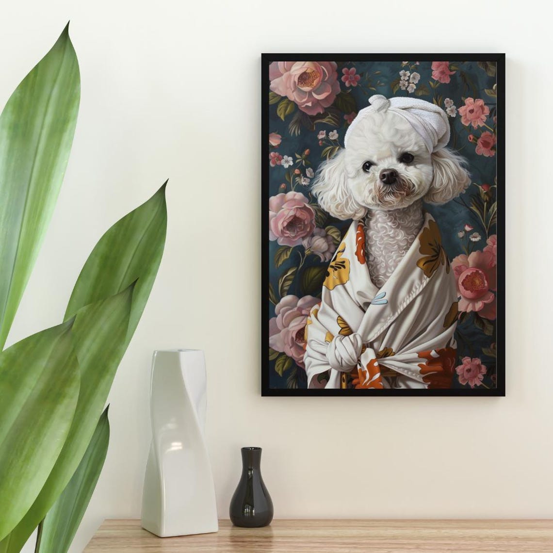 Bichon Frise In Bathrobe Spa Day Portrait Funny White Dog Poster - Image 2