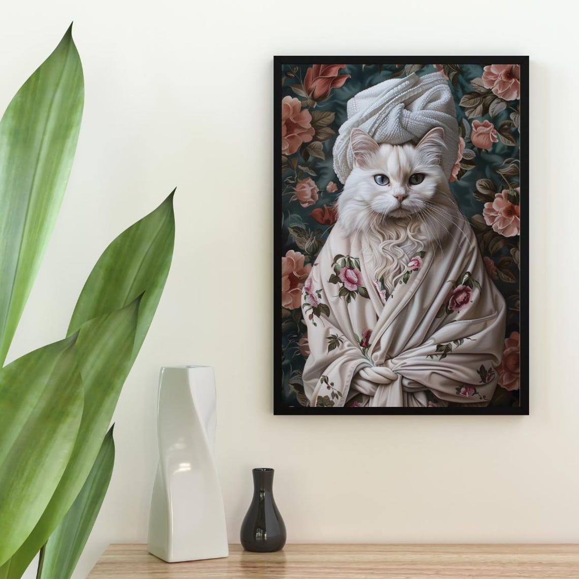 Birman In Bathrobe Spa Day Portrait Funny Cat Bathroom Wall Poster - Image 2