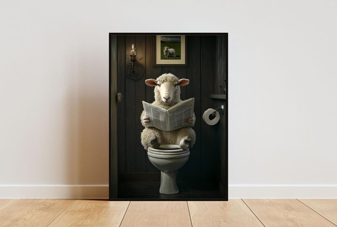 Sheep On Toilet Animal Bathroom Poster Print
