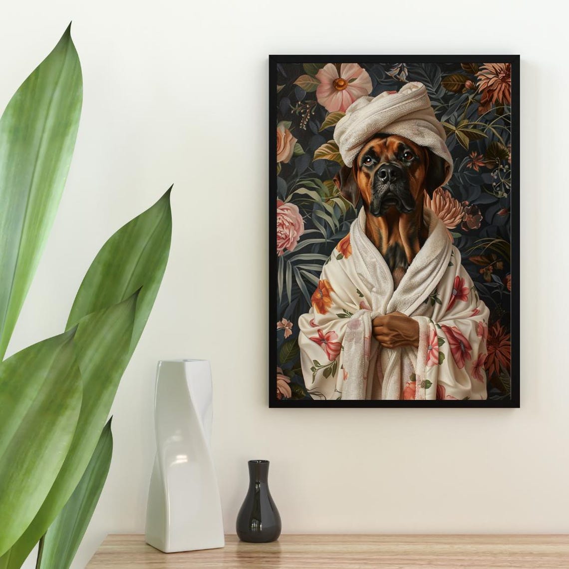 Cute Rottweiler Dog in Bathrobe Fun Bathroom Spa Day Art Poster - Image 2