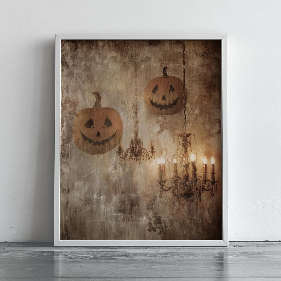 Vintage Jack O Lanterns Chandeliers Distressed Halloween Poster