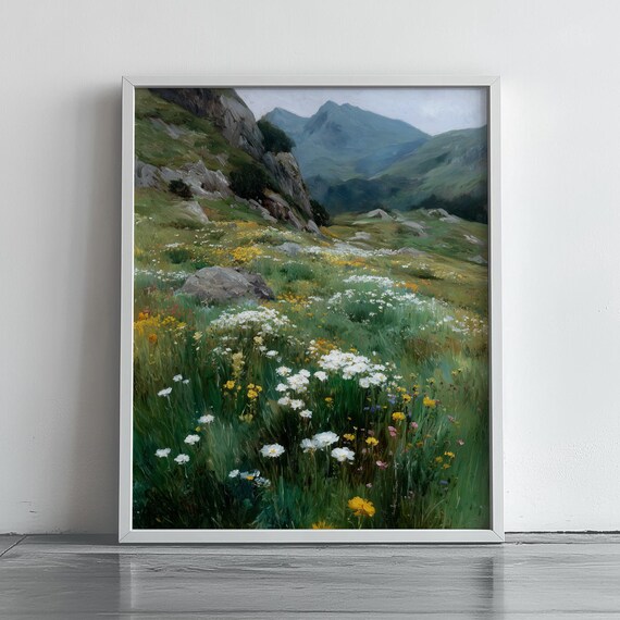 Spring Wildflower Alpine Meadow Rustic Pastoral Landscape Poster