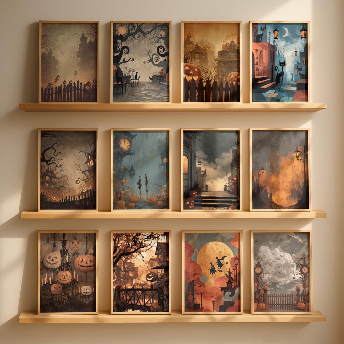 Halloween Wall Art Set Of 12 Spooky Fall Decor Vintage Style Prints Autumn Gallery Rustic 1