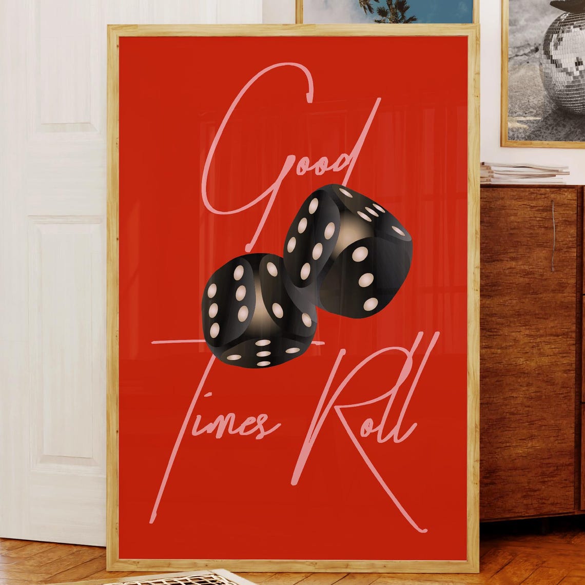 Vintage Dice Print Retro Affirmation Poster Wall Art 70s Trendy Red Typography Apartment