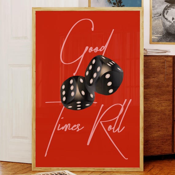 Vintage Dice Print Retro Affirmation Poster Wall Art 70s Trendy Red Typography Apartment