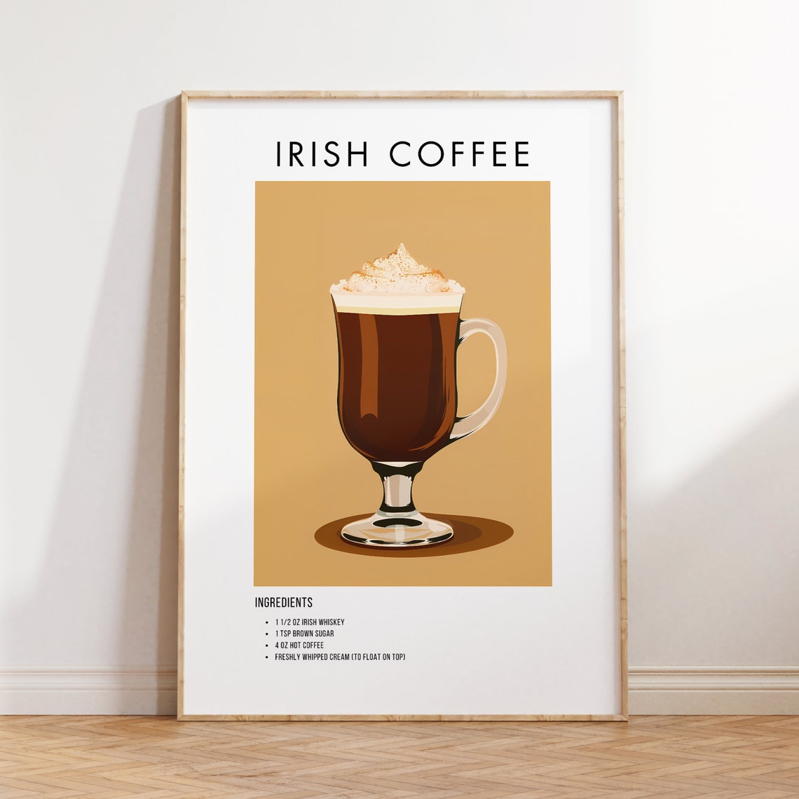 Irish Coffee Classic Whiskey Coffee Recipe Ingredient Art Poster