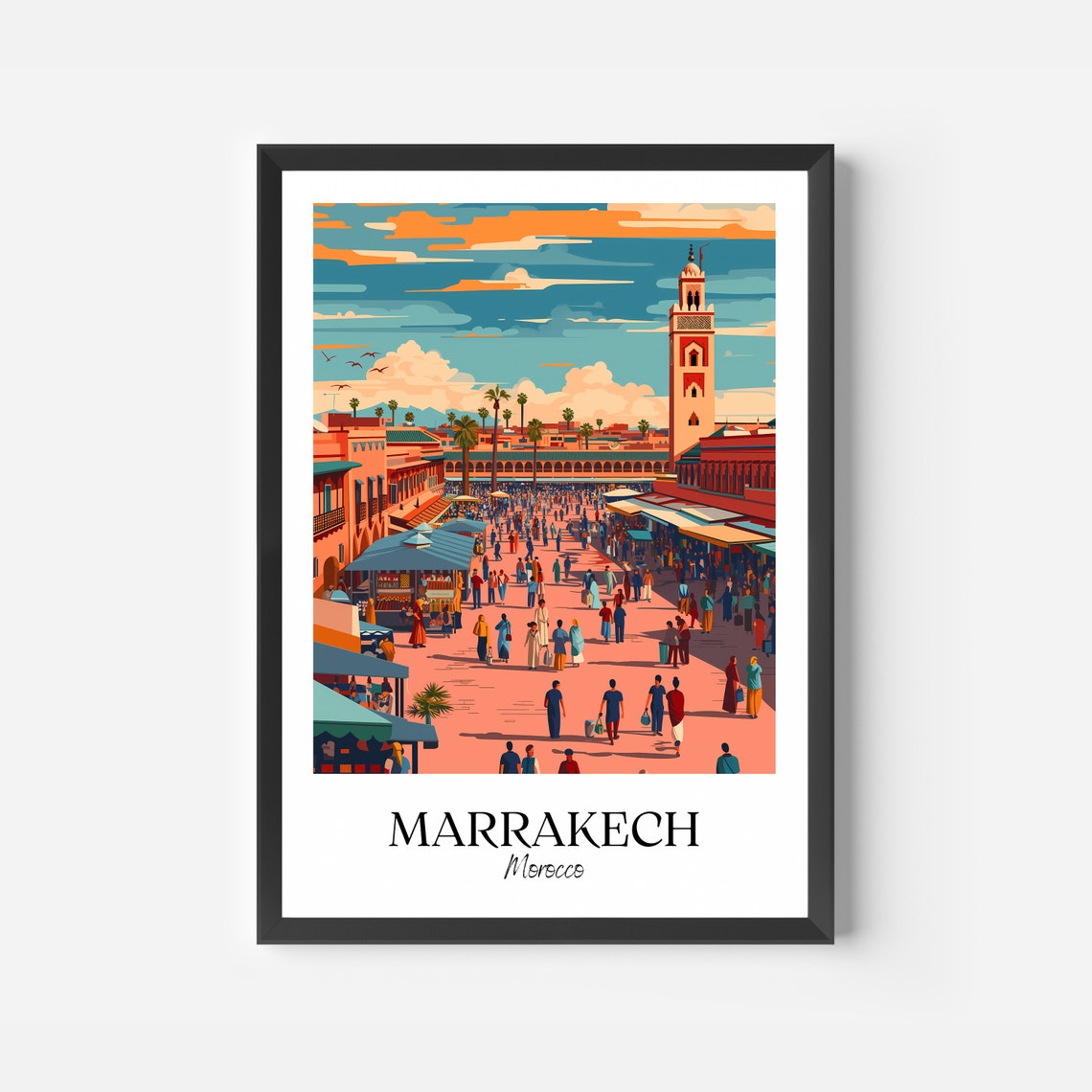 Marrakech Morocco Medina Square Minaret Vintage Style Travel Poster - Image 2
