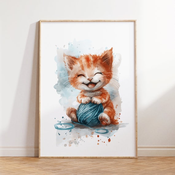 Kitten Nursery Poster Watercolor Art Wall Art Playroom Decor Watercolor Style Poster Wall Decor For Kids