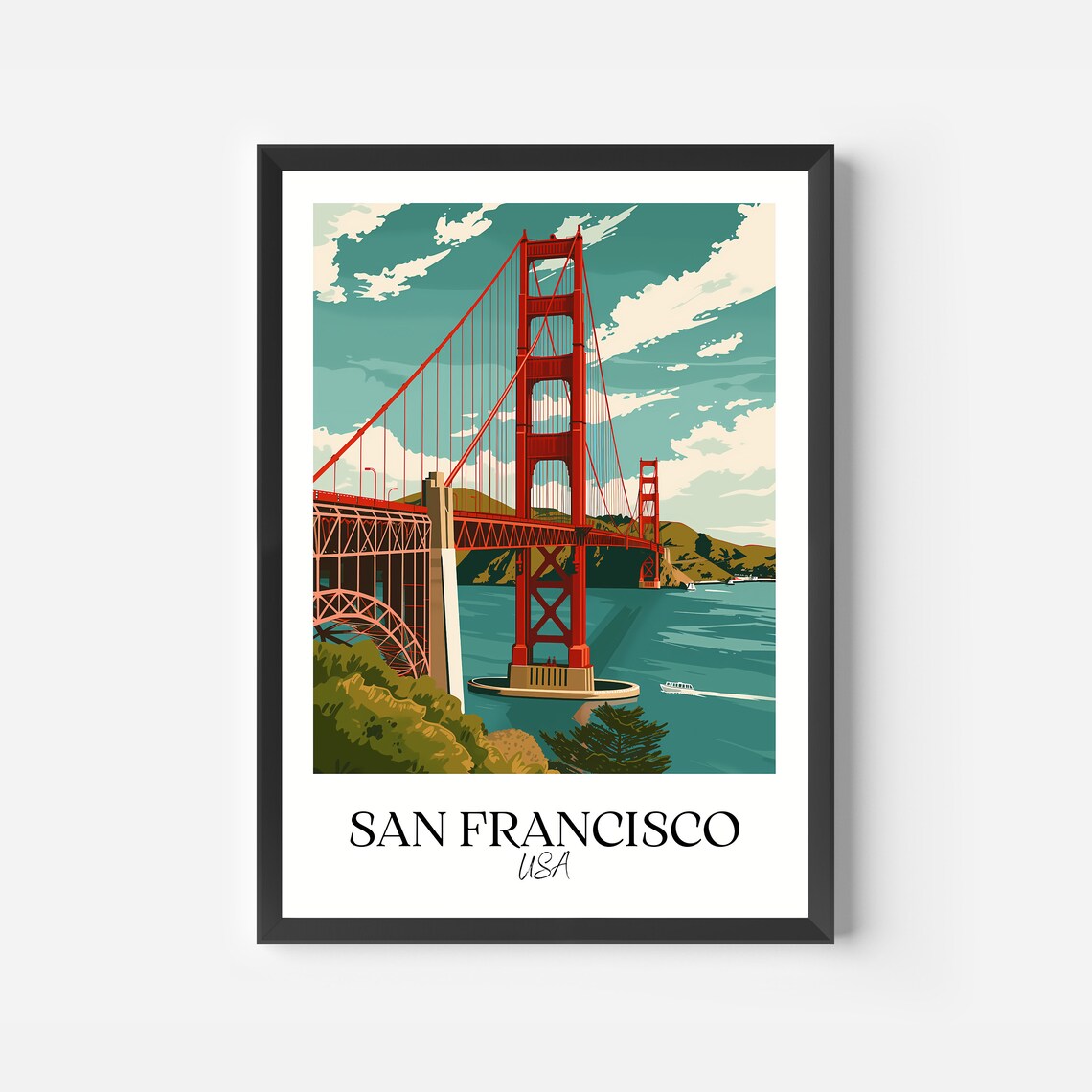 San Francisco USA Golden Gate Bridge Red Tower Bay View Poster - Image 2