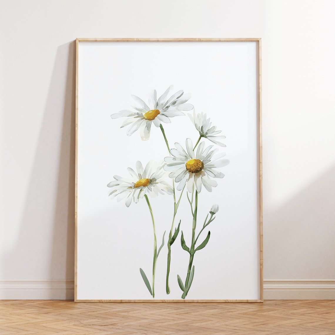 White Daisies Watercolor Floral Fresh Spring Botanical Art Poster