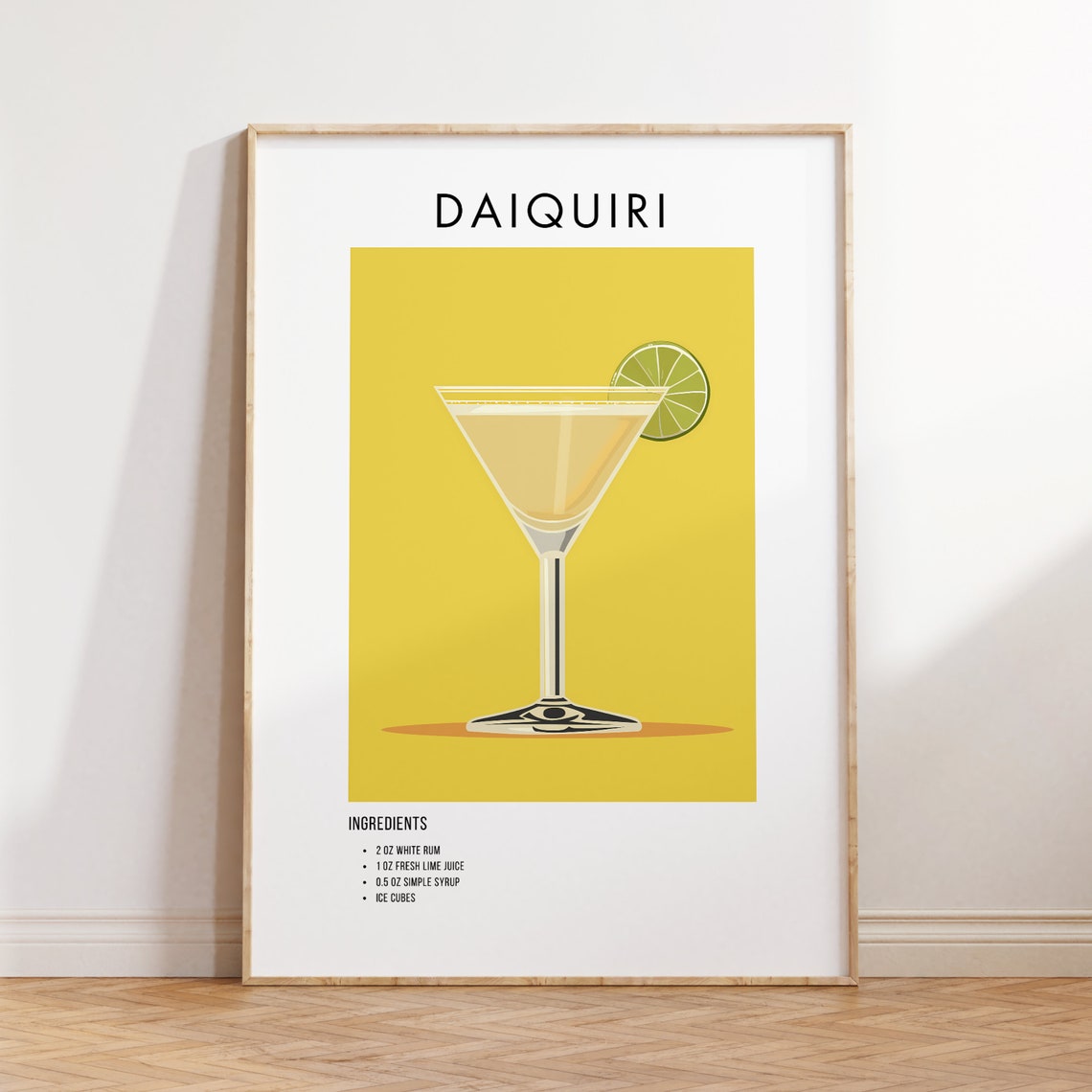 Daiquiri Cocktail Recipe Minimalist Yellow Bar Art Kitchen Poster
