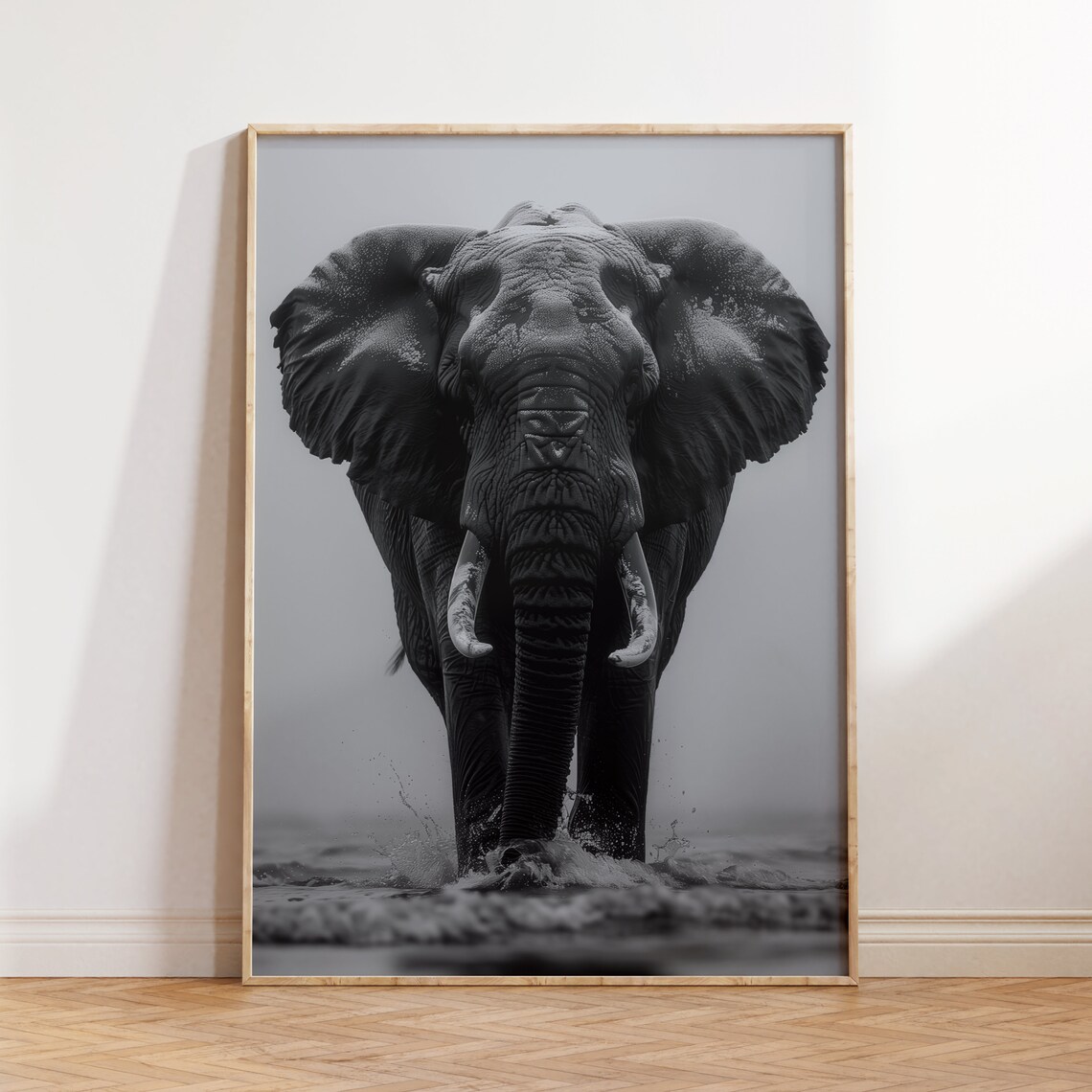 African Elephant Black and White Wildlife Photography Wall Art