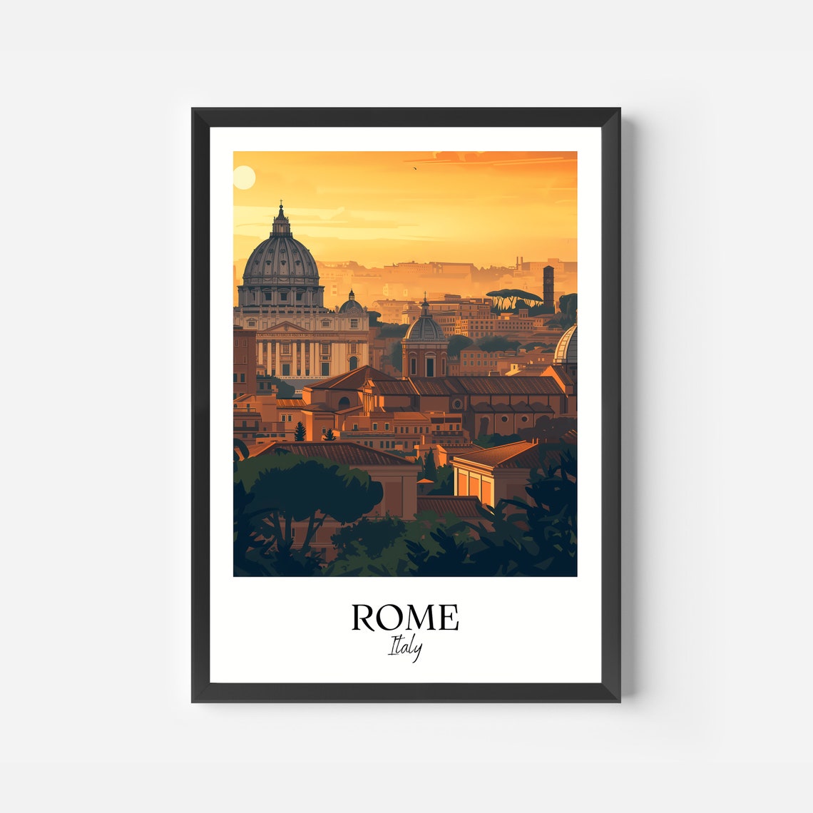 Rome Italy Saint Peters Basilica Dome Sunset Skyline Travel Poster - Image 2