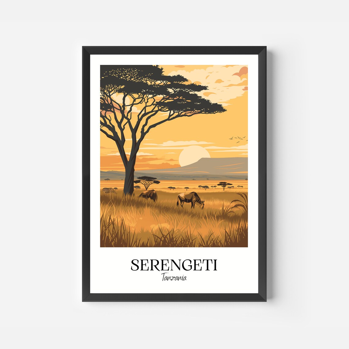 Serengeti Tanzania Golden Sunset Safari Acacia Tree Travel Poster - Image 2