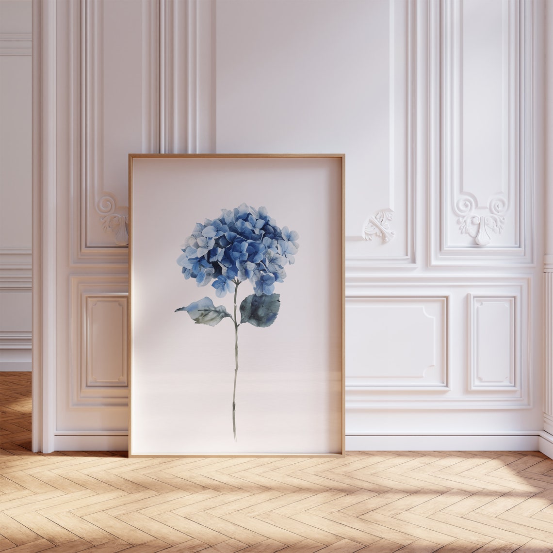 Blue Hydrangea Single Bloom Delicate Watercolor Botanical Poster - Image 2