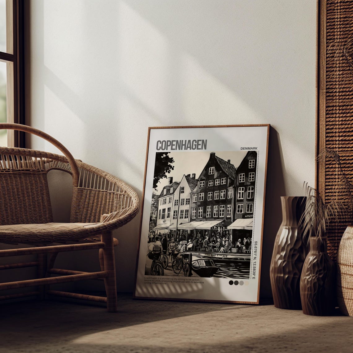 Copenhagen Denmark Black and White Nyhavn Canal Travel Poster - Image 2