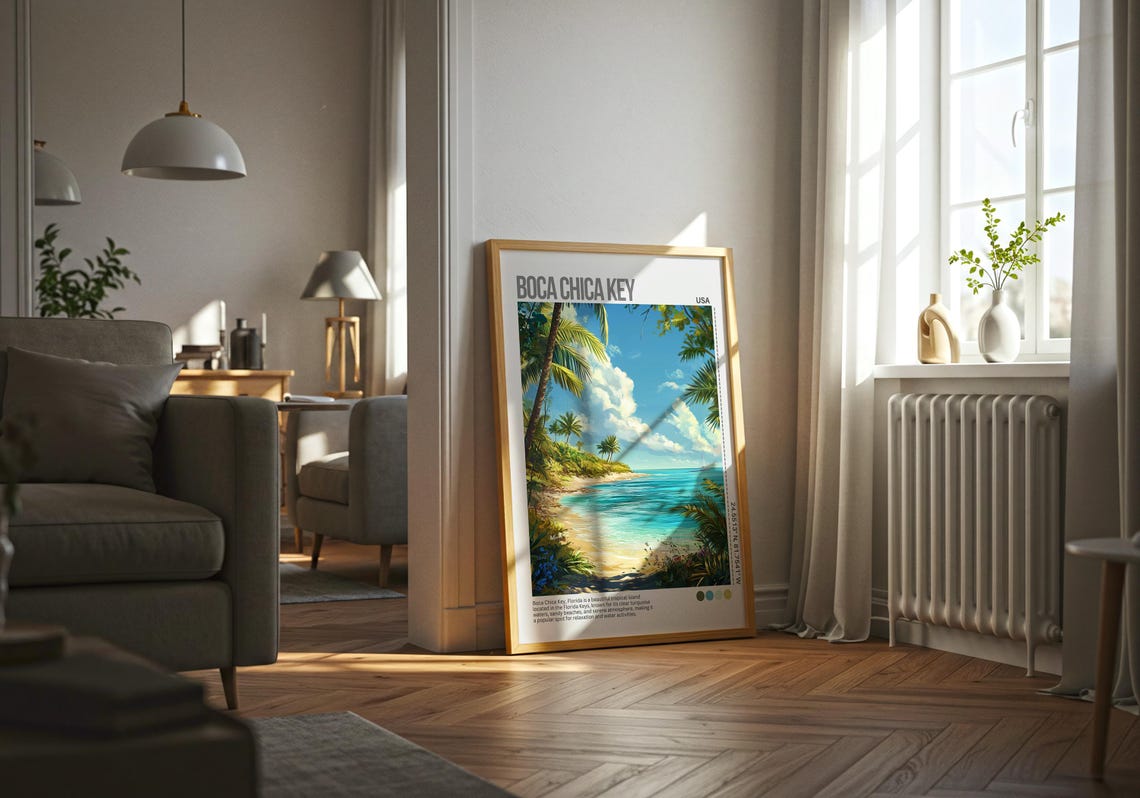 Boca Chica Key Florida Tropical Beach Palm Trees Ocean Poster - Image 4