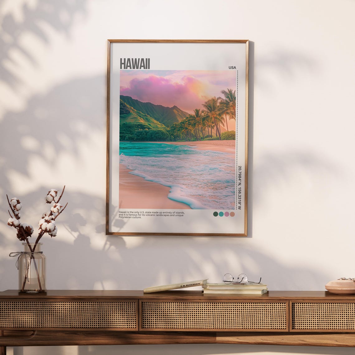 Hawaii Tropical Beach Palm Sunset Pink Sky Scenic Travel Poster - Image 5
