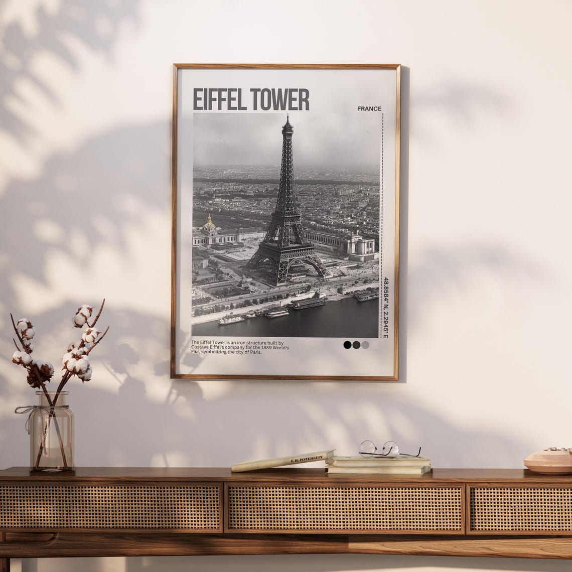 Eiffel Tower Paris France Aerial Black White Photography Poster - Image 3