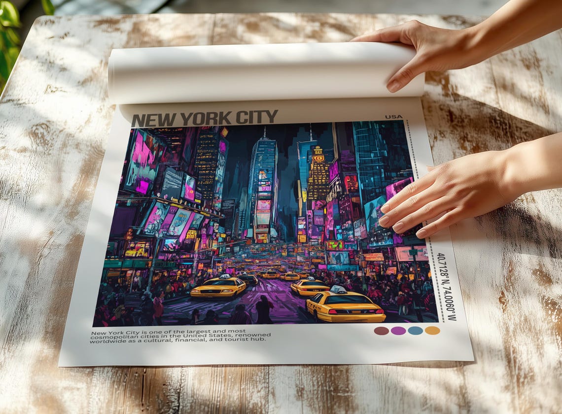New York City Times Square Neon Night Yellow Taxis USA Poster - Image 5