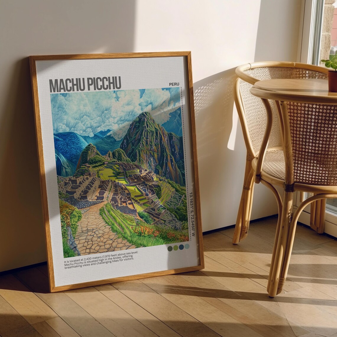Machu Picchu Peru Andes Ruins Aerial View Illustrated Poster - Image 6
