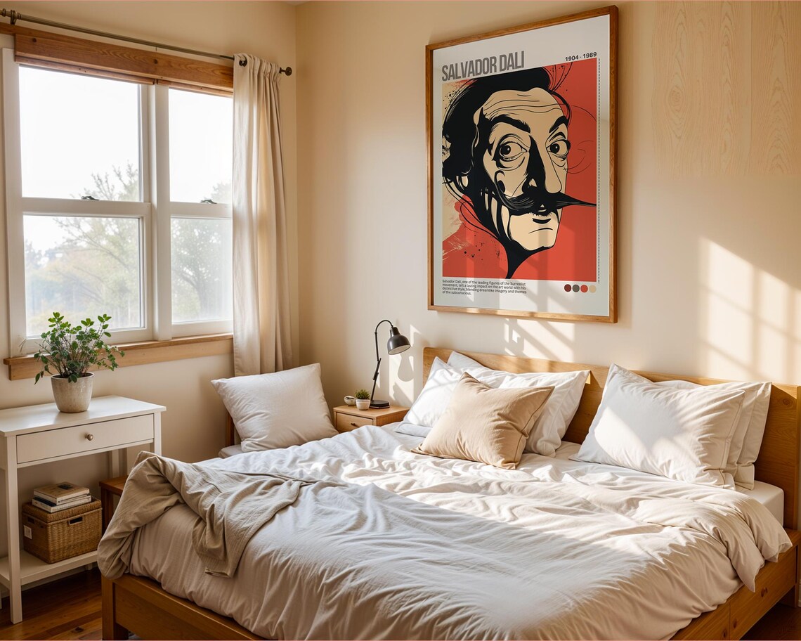 Salvador Dali Portrait Surrealist Artist Red Background Poster - Image 3