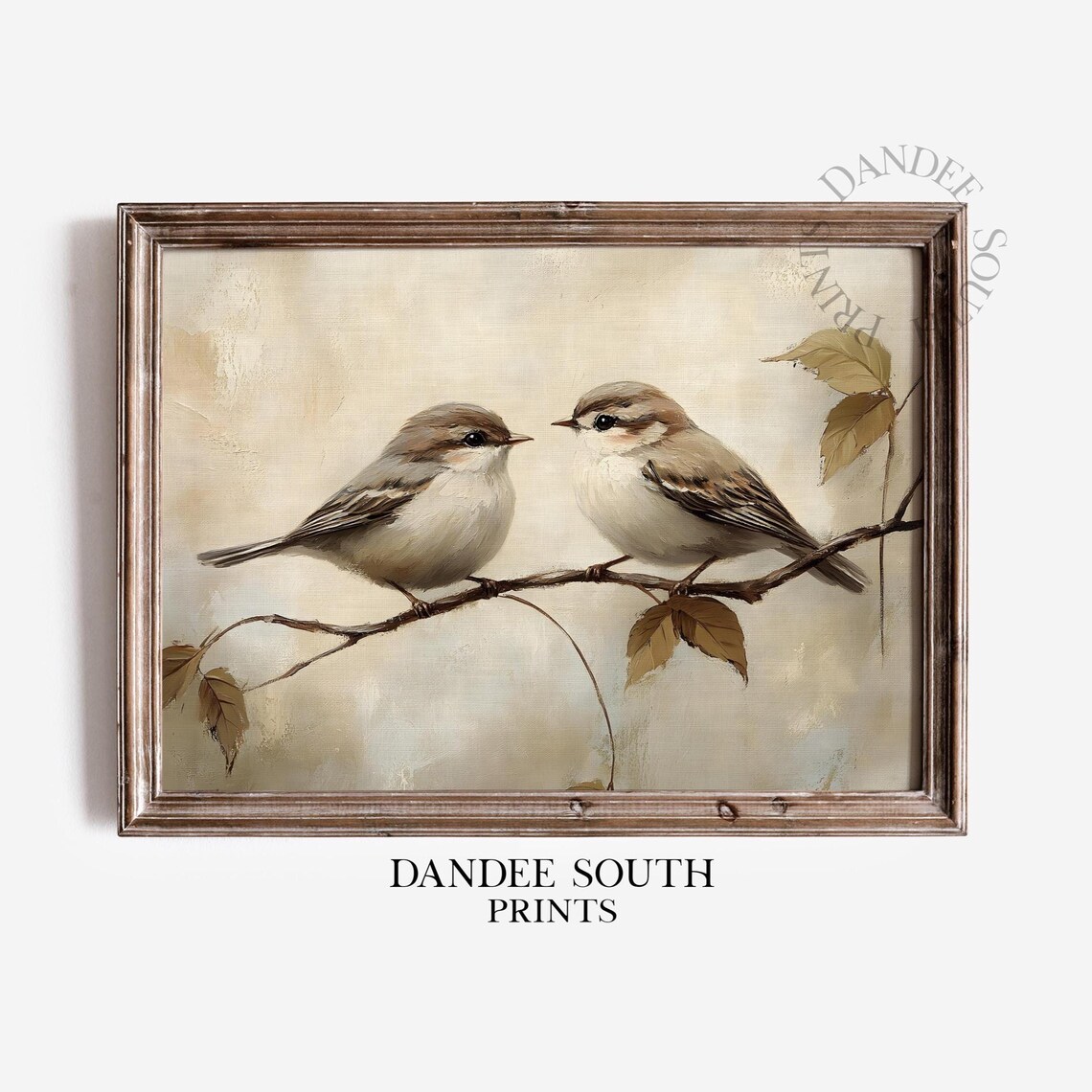 Two Sweet Songbirds on a Branch Vintage Farmhouse Bird Poster