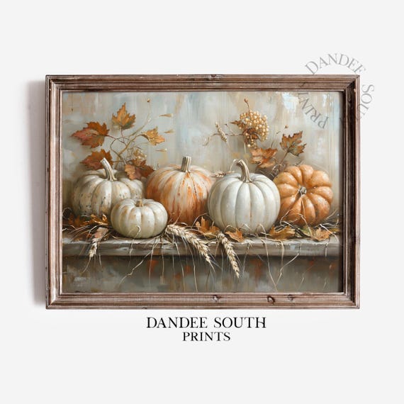 Rustic Fall Pumpkins Wall Art Autumn Leaves Thanksgiving Decor Vintage Farmhouse 641