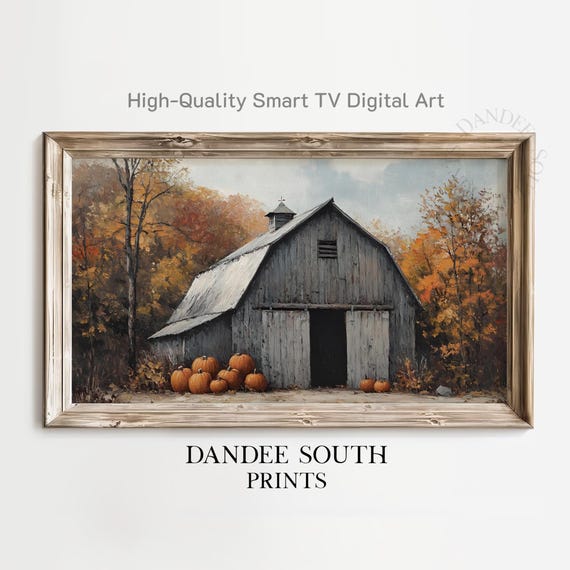 Rustic Fall Barn Tv Art For Frame Tvs Smart Autumn Landscape Painting Cozy Farmhouse Display Tv093