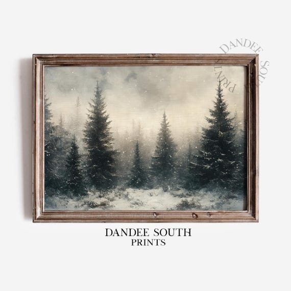 Winter Pine Forest Wall Art Rustic Landscape Snowy Decor 373