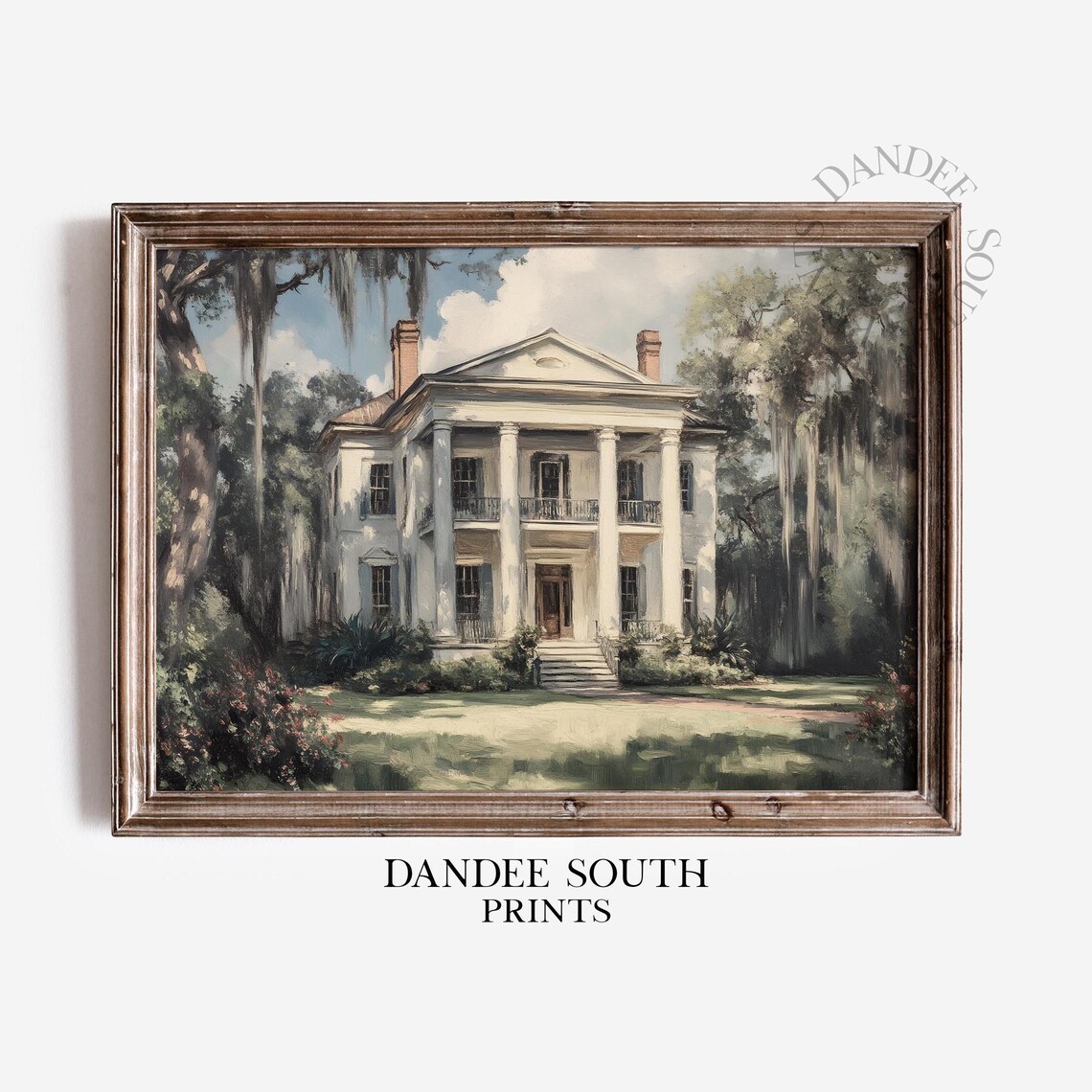 Southern Mansion with Tall Columns Vintage House Painting Wall Art