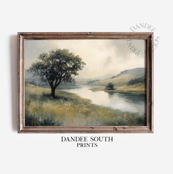 Wall Art Vintage River Landscape Painting Rural Countryside Living Room 296