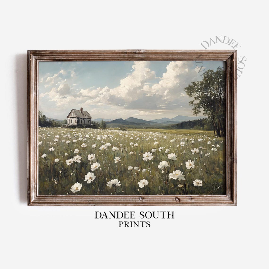 Wildflower Meadow with Old Farmhouse Vintage Country Field Poster