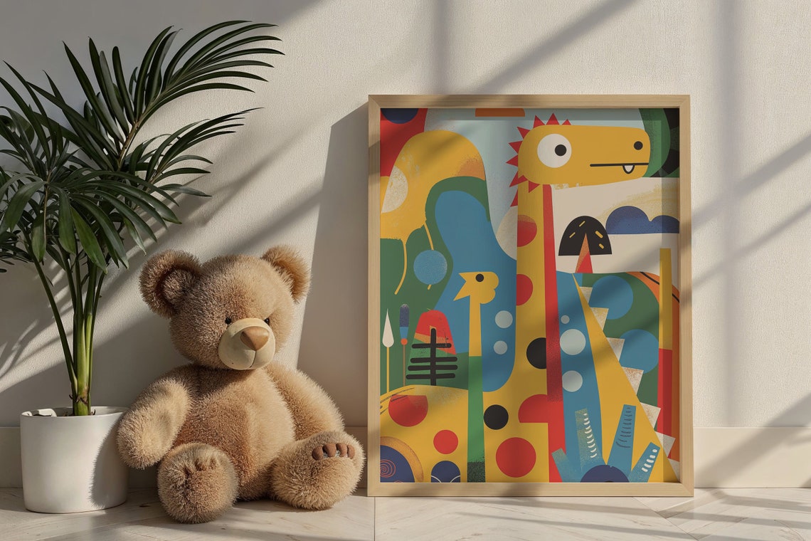 Abstract Pop Art Yellow Dinosaur Illustration Kids Room Nursery Poster - Image 4