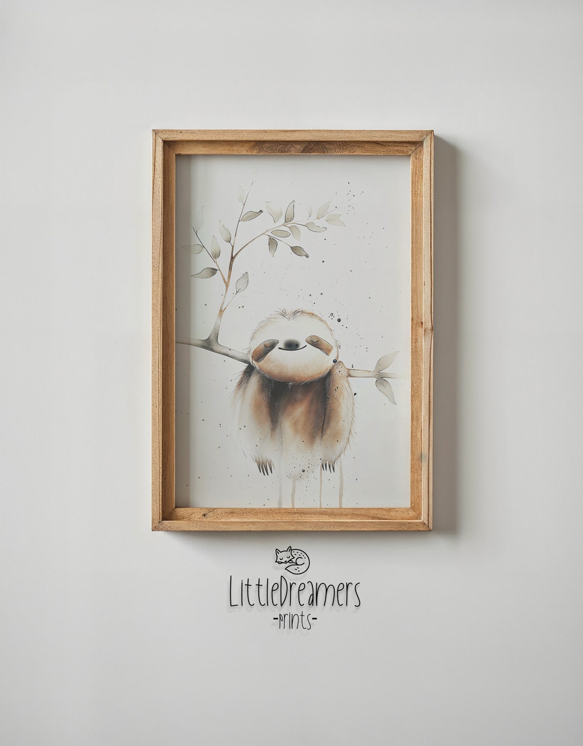 Smiling Sloth Hanging On Branch Watercolor Whimsical Kids Art Poster - Image 5