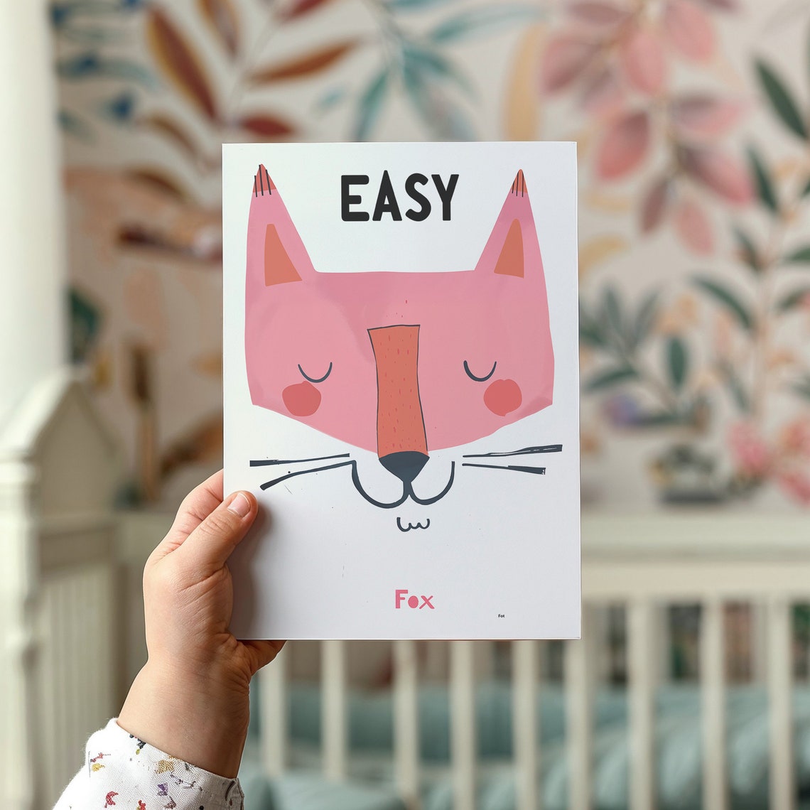Sleepy Pink Fox Face Easy Style Kids Room Animal Wall Art Poster - Image 2
