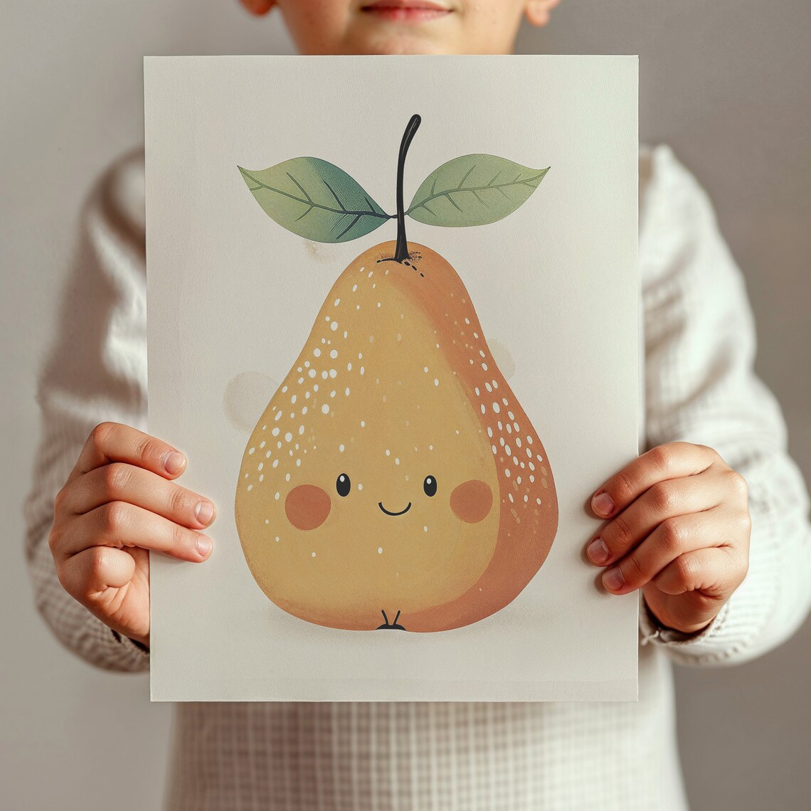 Smiling Pear Nursery Art Print, Whimsical Fruit Decor - Image 2
