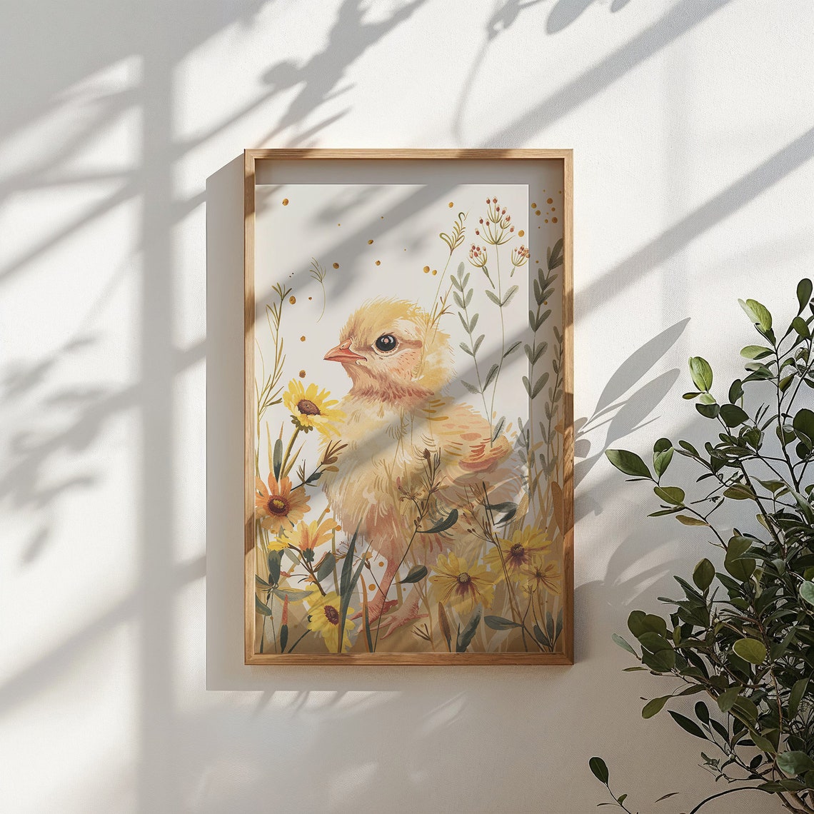 Fluffy Baby Chick With Yellow Wildflowers Spring Watercolor Art Print - Image 5