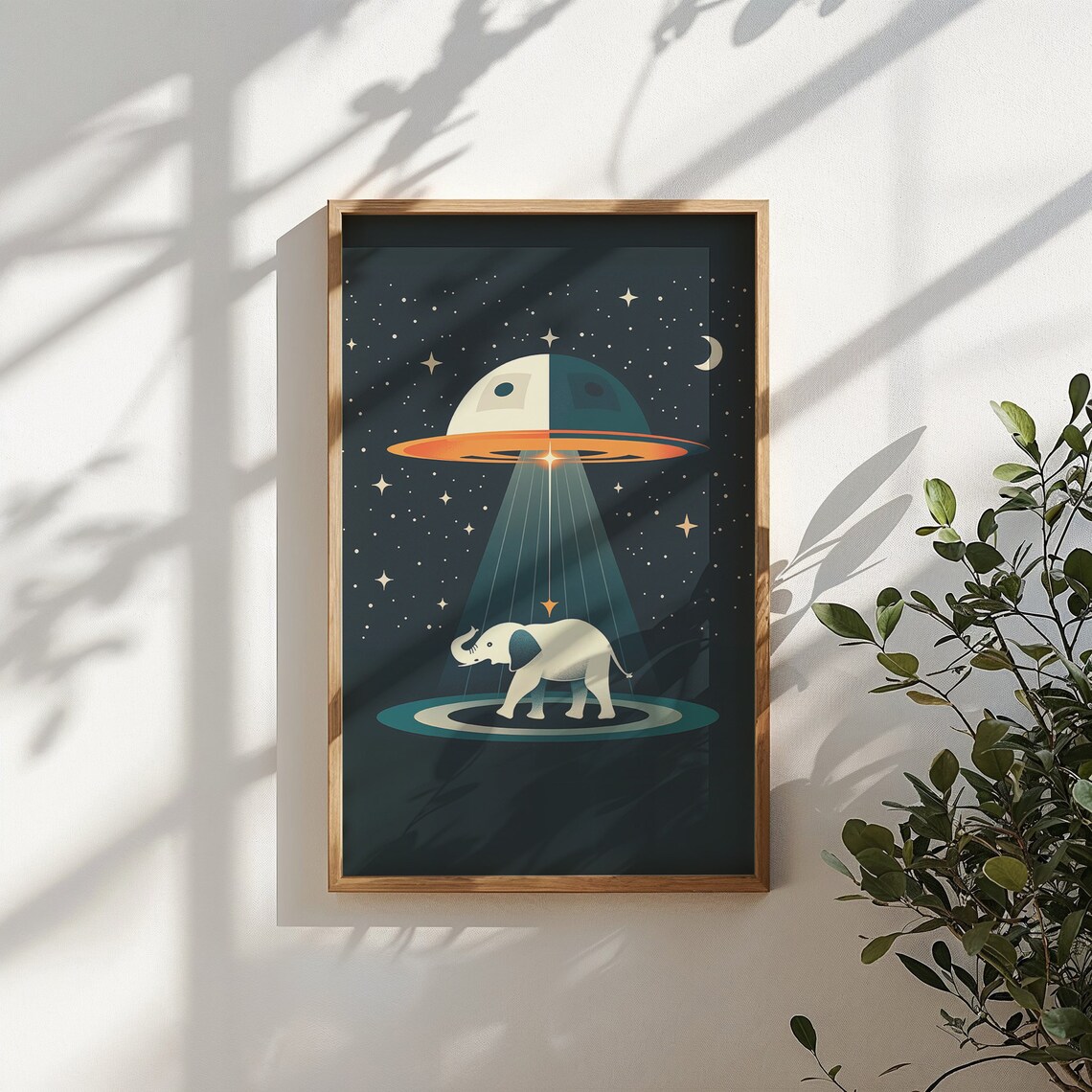 Space Elephant UFO Abduction Beam Cute Sci Fi Kids Nursery Wall Art Poster - Image 5