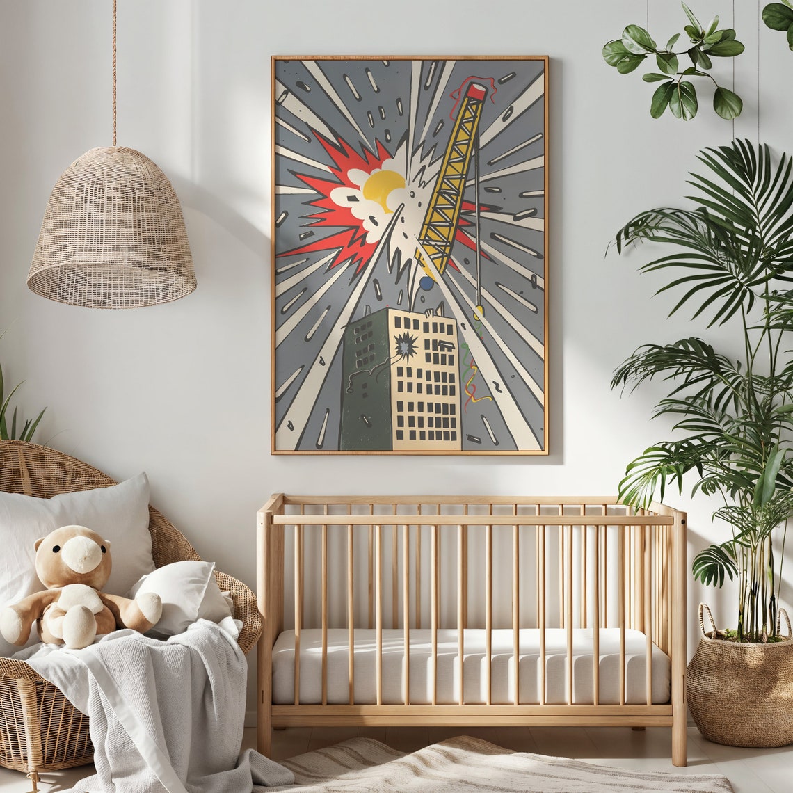 Pop Art City Crane Starburst Explosion Construction Kids Wall Poster - Image 3