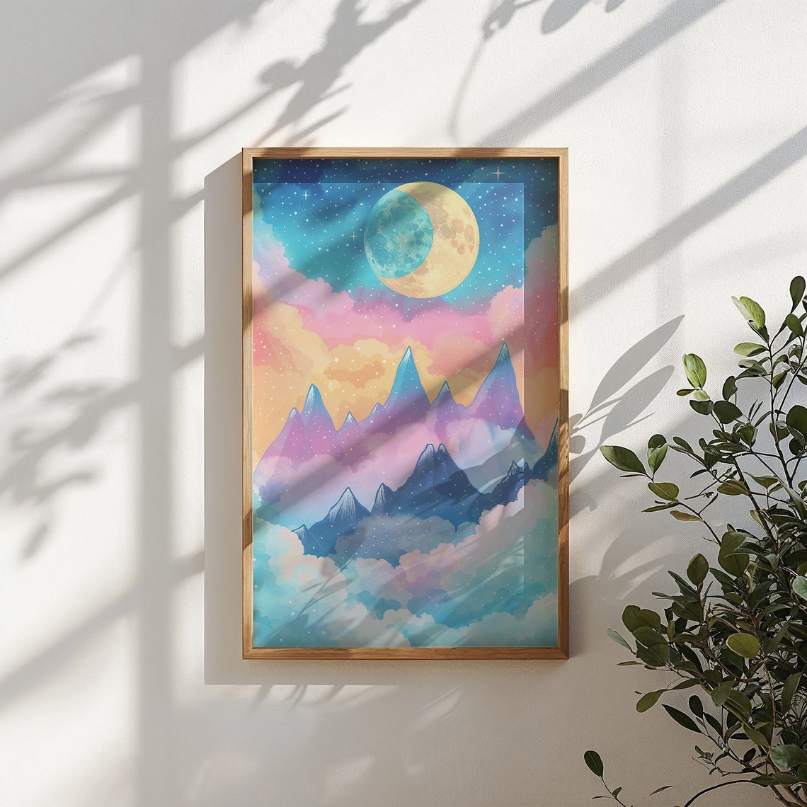 Pastel Moonlit Mountain Peaks Under Dreamy Starry Night Sky Poster - Image 5