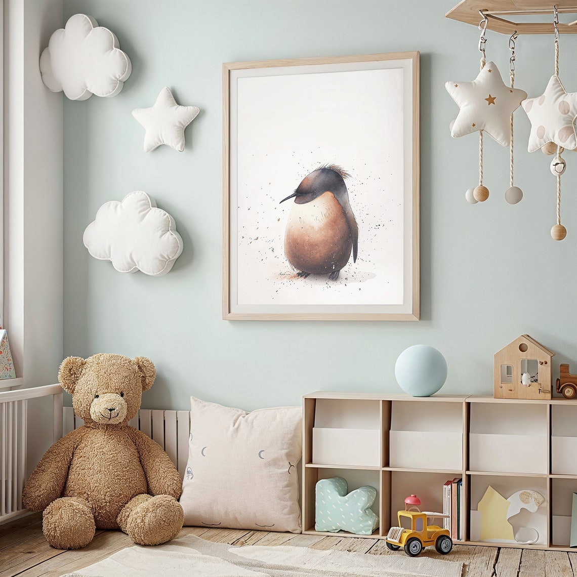 Baby Penguin Watercolor Fluffy Neutral Nursery Kids Room Animal Poster - Image 3