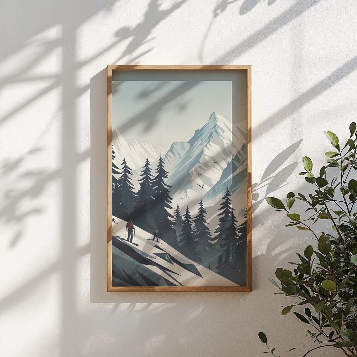 Skiers Climbing Snowy Slope Pine Forest Mountain Winter Travel Poster - Image 4