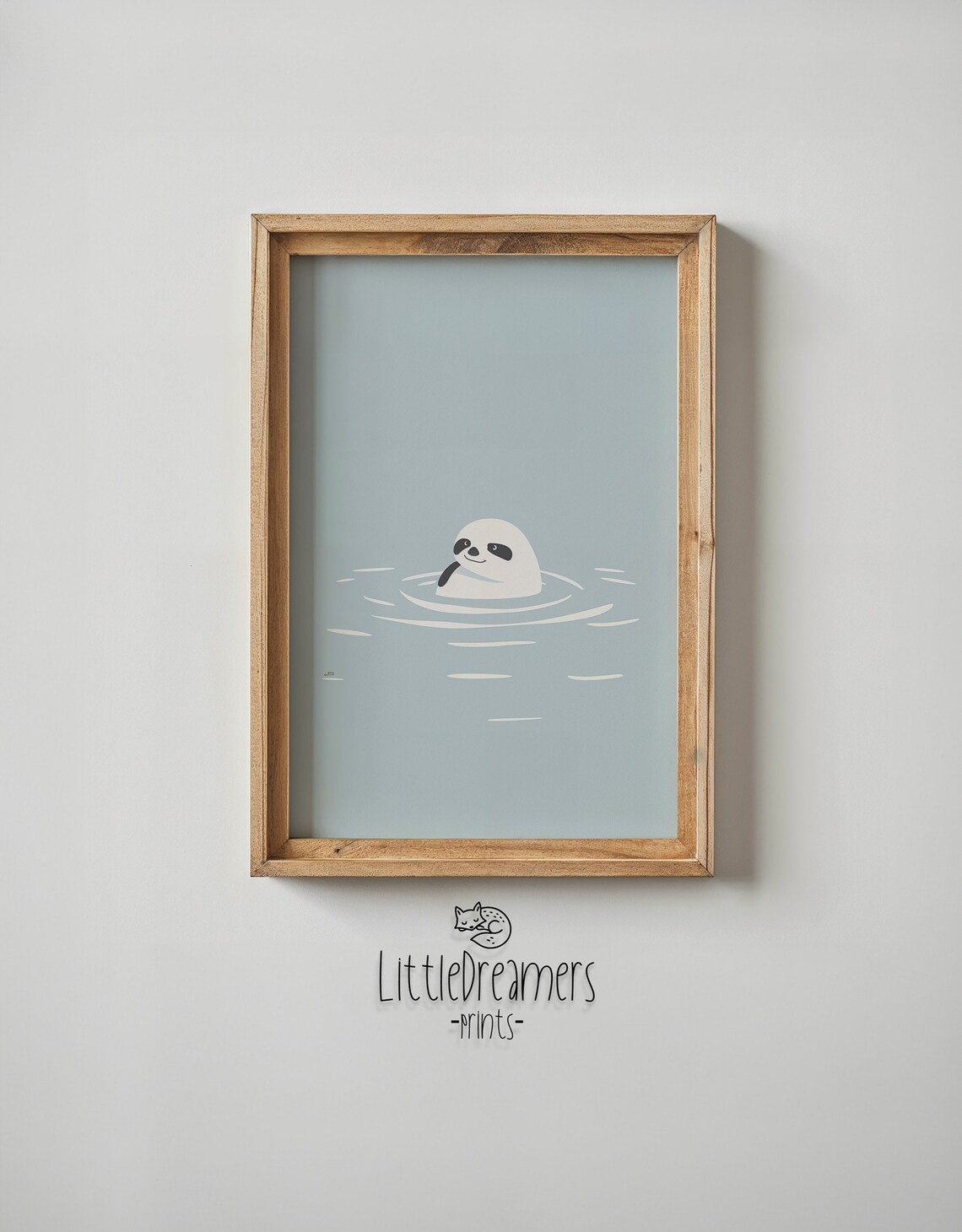 Minimalist Swimming Sloth Blue Water Ripple Nursery Kids Room Art Poster - Image 5