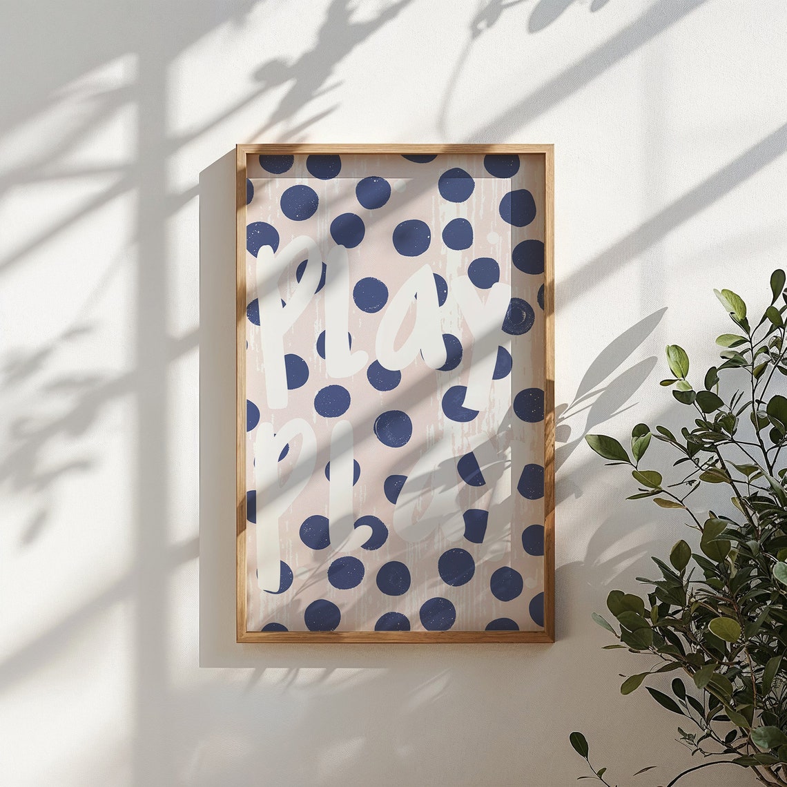 Play Play White Script Navy Polka Dot Kids Room Nursery Print - Image 5