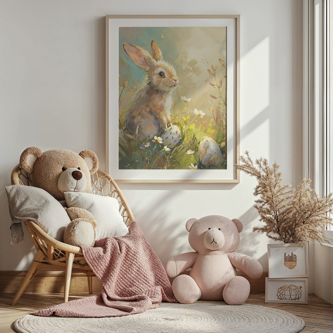 Light Brown Bunny Meadow Glow Painted Eggs Pastel Easter Poster - Image 4
