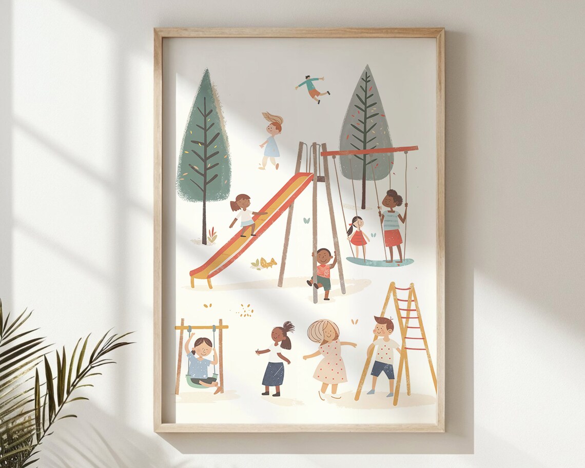 Playground Fun Children Playing Art Print for Nursery
