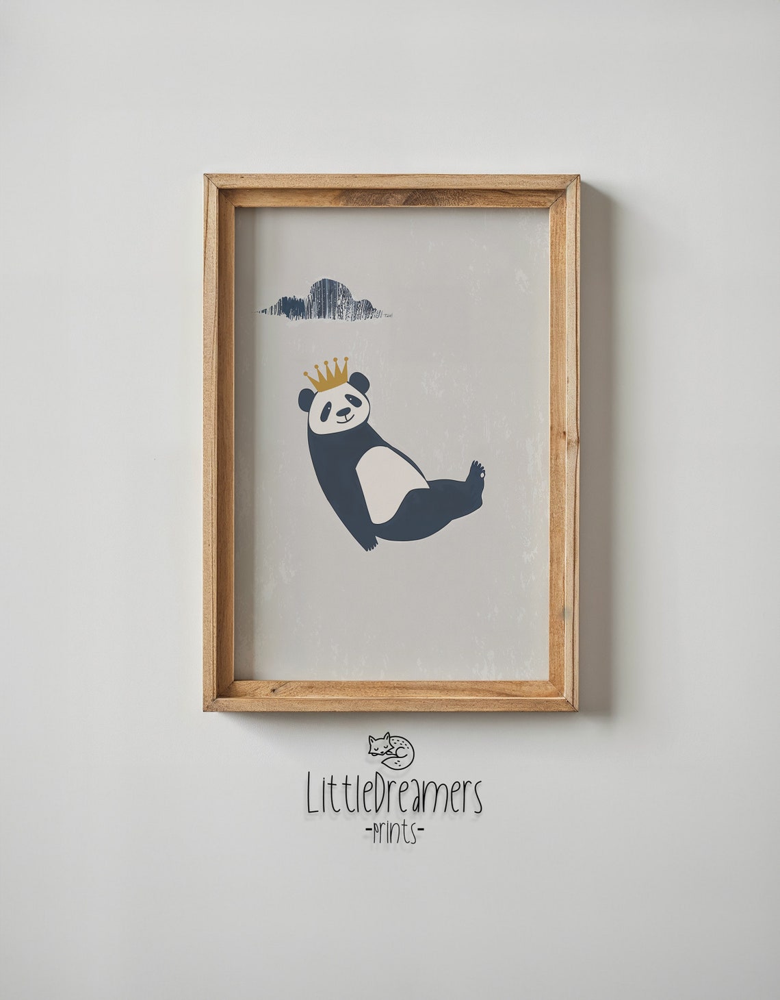Navy Panda Gold Crown Minimalist Beige Neutral Kids Room Wall Poster - Image 4
